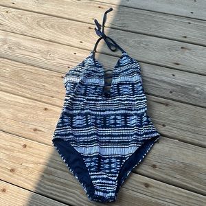 Ambrielle one piece swimsuit tie dye tribal blue pattern